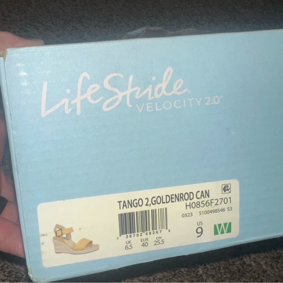 Life Stride Yellow and Cream Wedge Sandals with Espadrille Heel - Picture 6 of 15